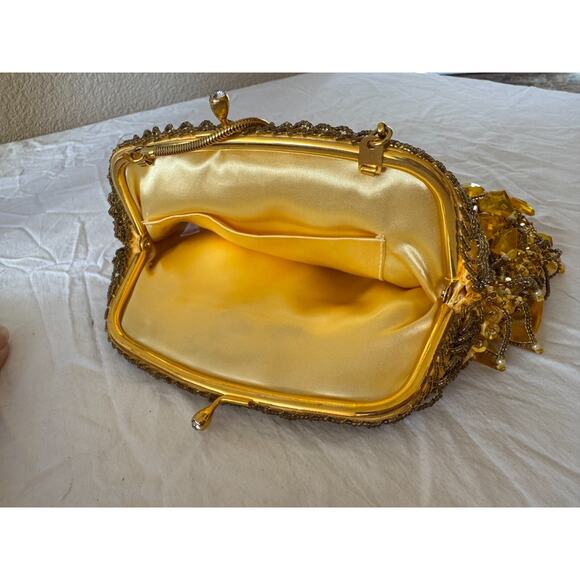 Vtg Richere Bag by Walborg Dangle Beads Sequins Yellow Gold Purse Evening Bag - Picture 9 of 10